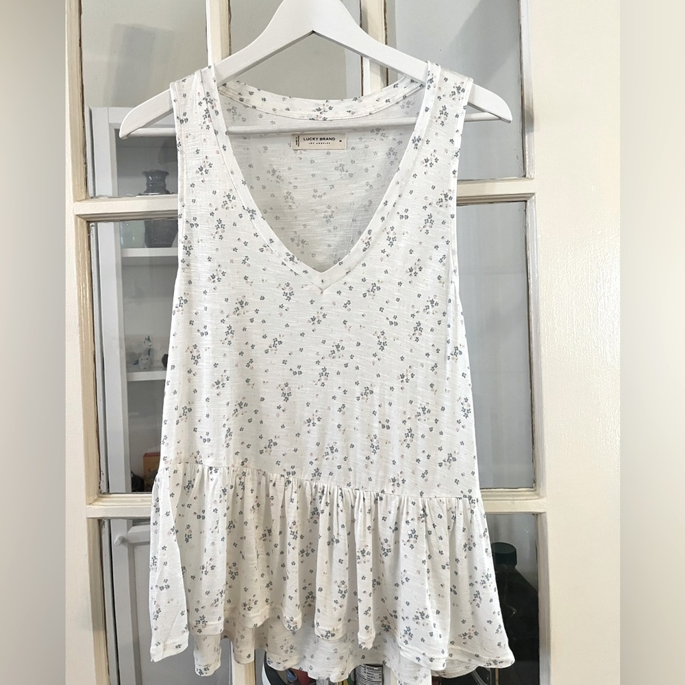 White Floral Tiered V-Neck Tank Top
